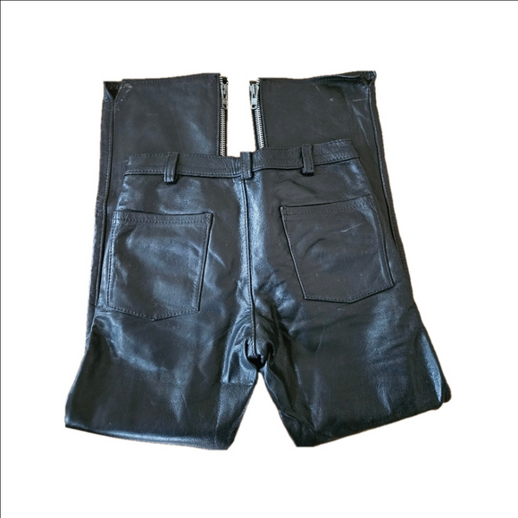 Custom Handmade Genuine Leather Lined Motorcycle Biker Pants-31/32 Waist